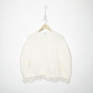 1960s Julius Berger Knit Sweater Cape Poncho One Size Acrylic Cape Pearls Bows